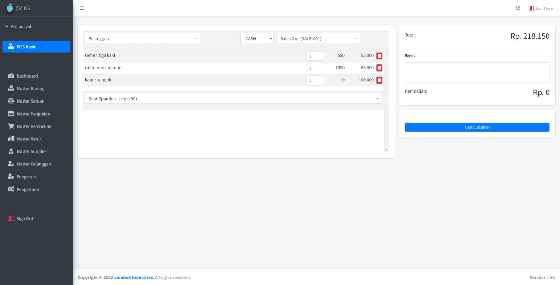 sistem informasi pos / kasir web